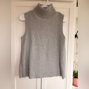 Zara Light Gray Knit Tank Top with turtle neck and raw edges Size small